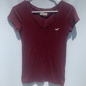 Maroon Hollister V-Neck T-Shirt